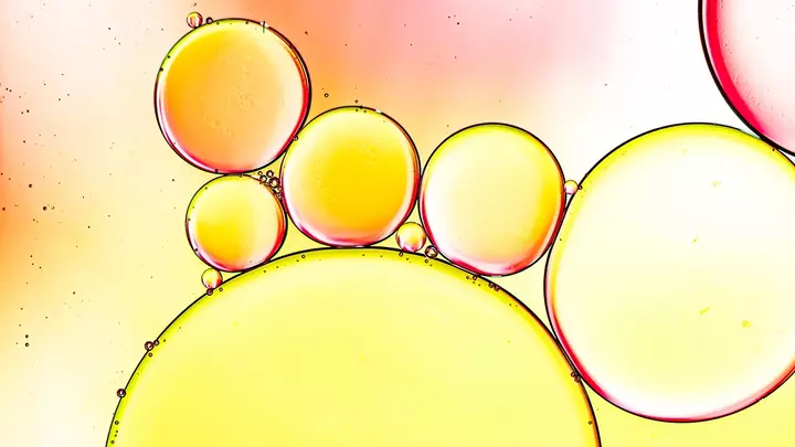 Castor oil bubbles on a backlit colourful backdrop